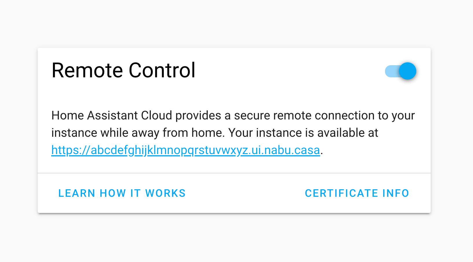 Screenshot of the remote configuration card.